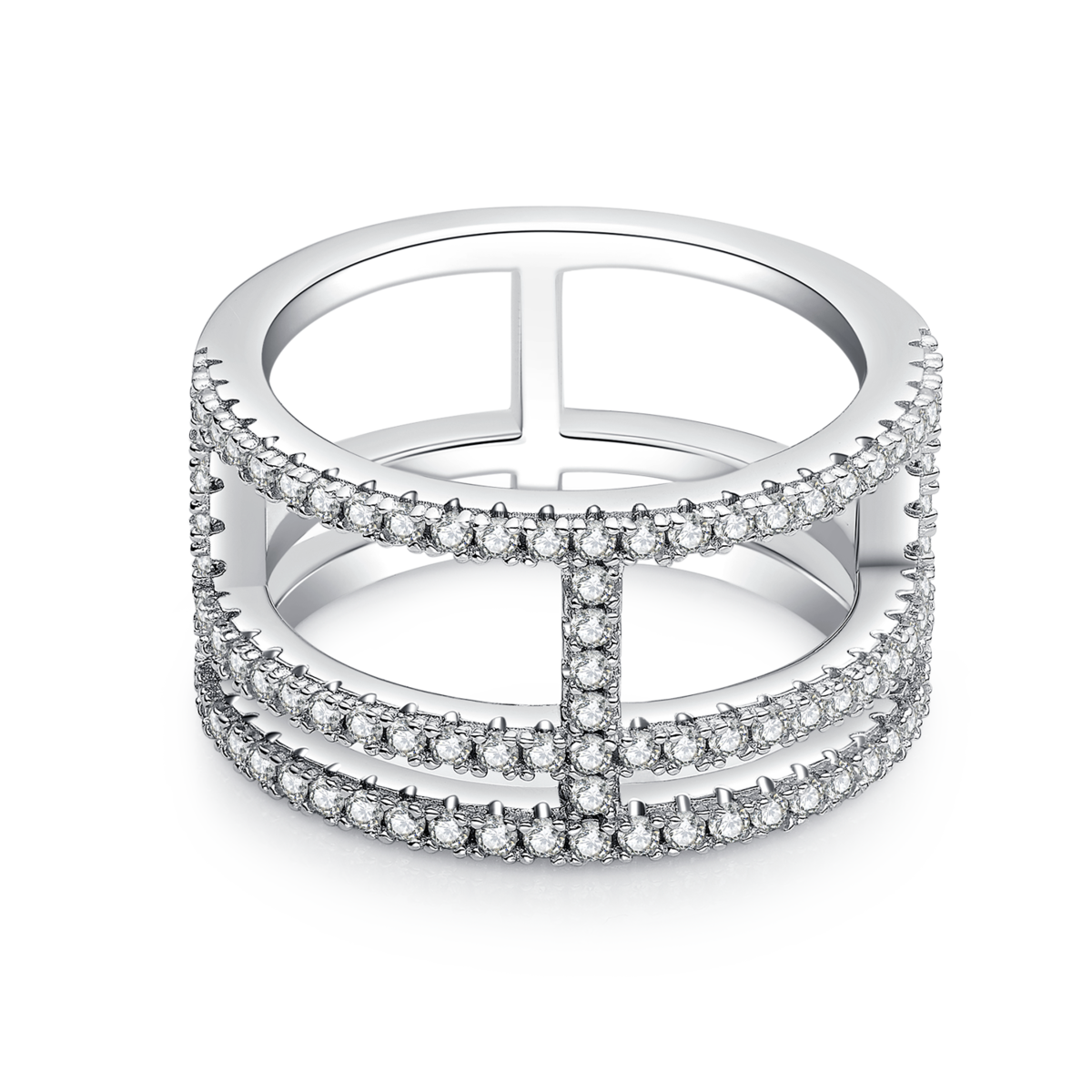 I-shaped ring S925 silver plated platinum Moissanite cherry stone